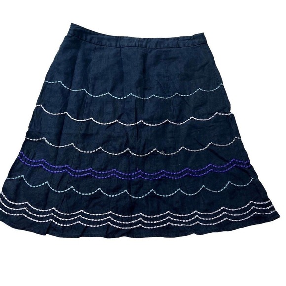 Boden Navy Blue A-line Embroidered Waves Scalloped Skirt Size 8R - Picture 6 of 10
